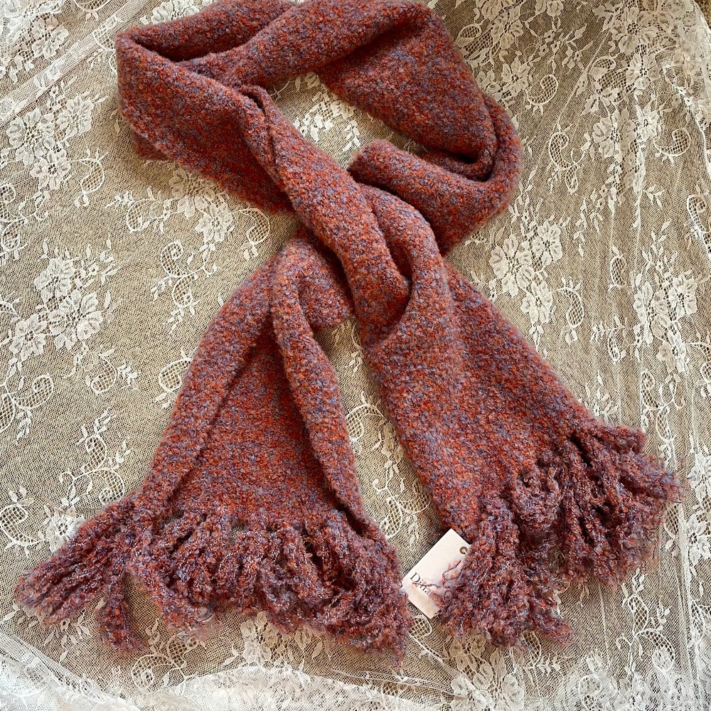 Blue and Orange Fuzzy Winter Scarf With Fringe
